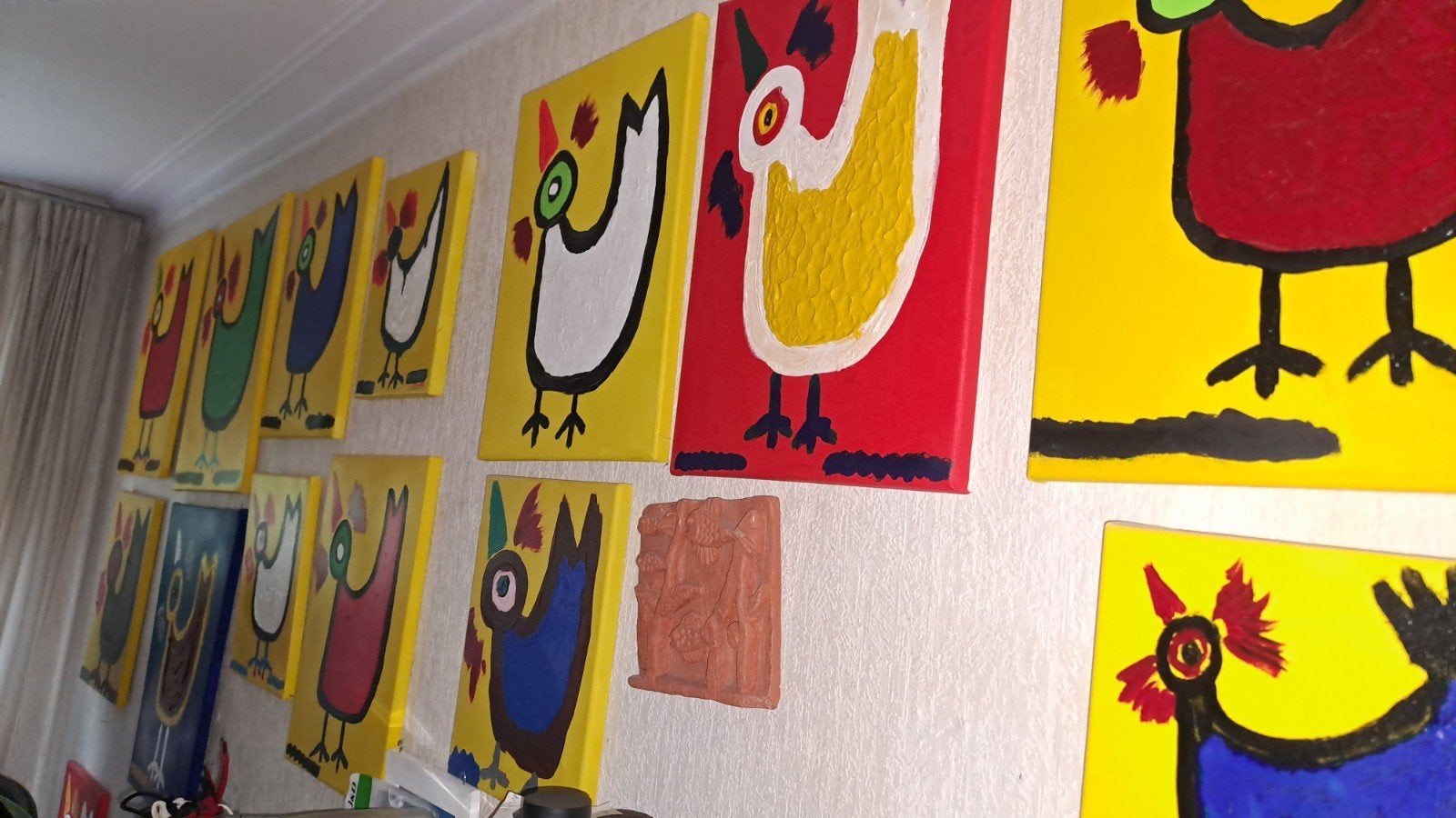 Unieke handgeschilderde kip/haan schilderijen, Antiek en Kunst, Ophalen