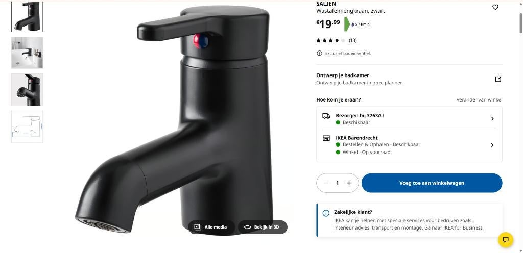 Ikea wastafel mengkraan, Ophalen, Nieuw, Kraan
