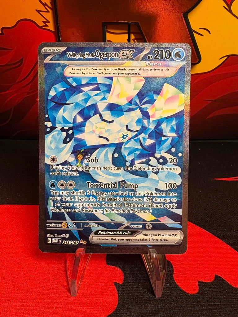 Wellspring Mask Ogerpon ex Pokémon kaart 213/167, Ophalen of Verzenden, Zo goed als nieuw, Losse kaart, Foil