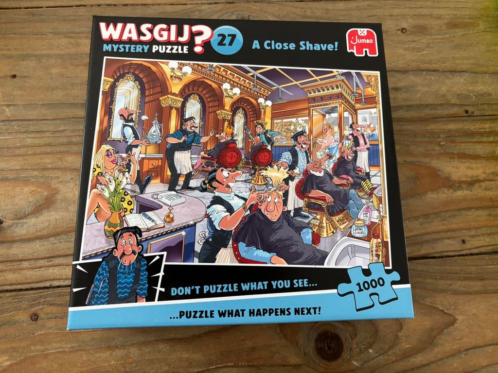 Wasgij Mystery puzzle nr 27 A Close Shave, Ophalen, 500 t/m 1500 stukjes, Zo goed als nieuw