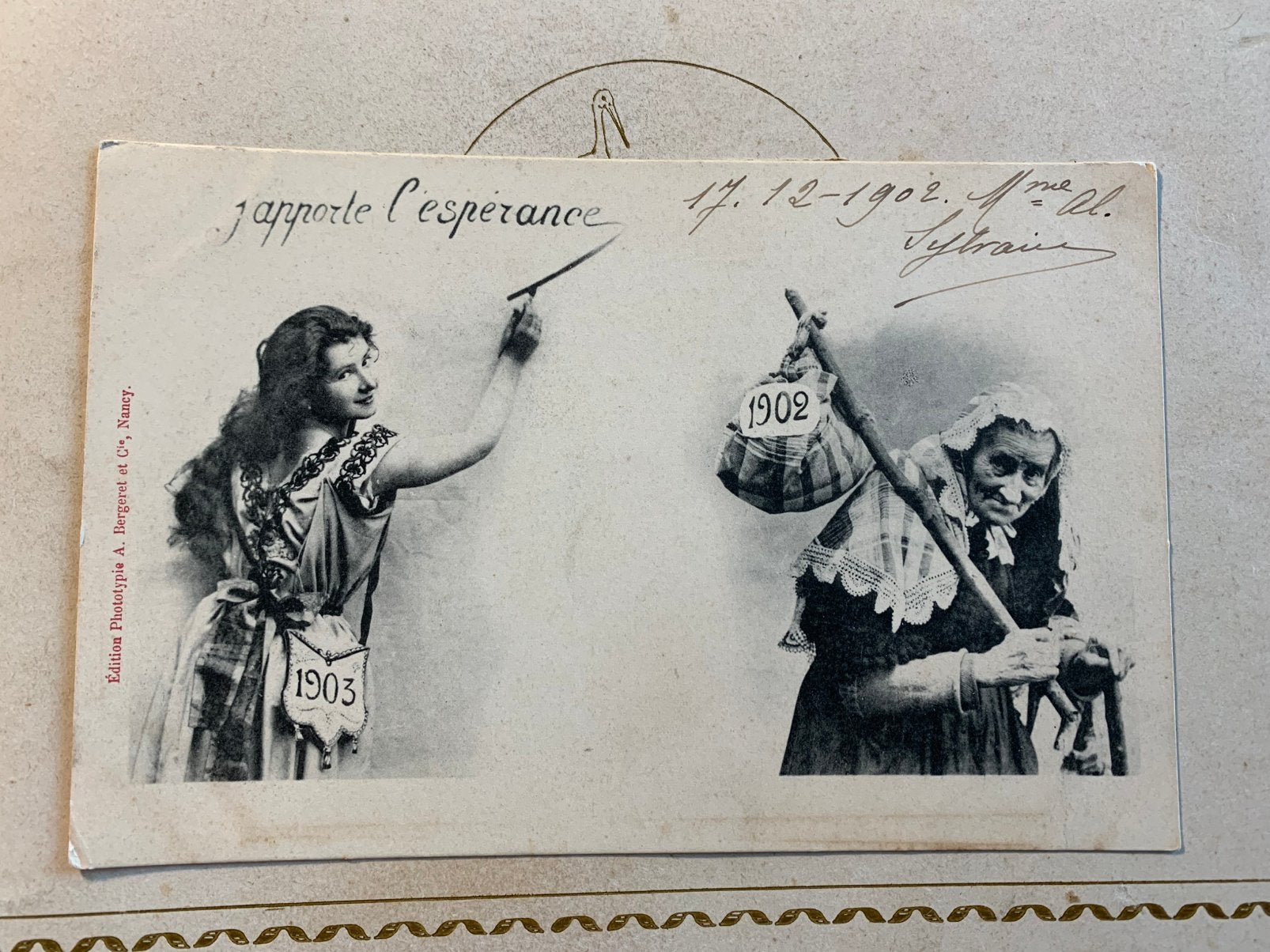 17-12-1902 J’apporte l’espérance - dame lang haar (VJ), Ophalen of Verzenden, Voor 1920, Gelopen, Feest(dag)