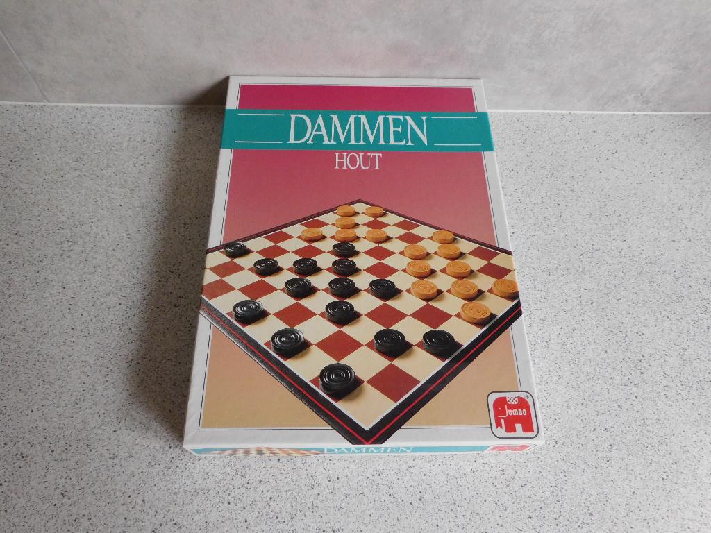 Bordspel Dammen 2x 20 stenen Hout Zwart Wit Jumbo, Een of twee spelers, Ophalen of Verzenden, Zo goed als nieuw, Jumbo