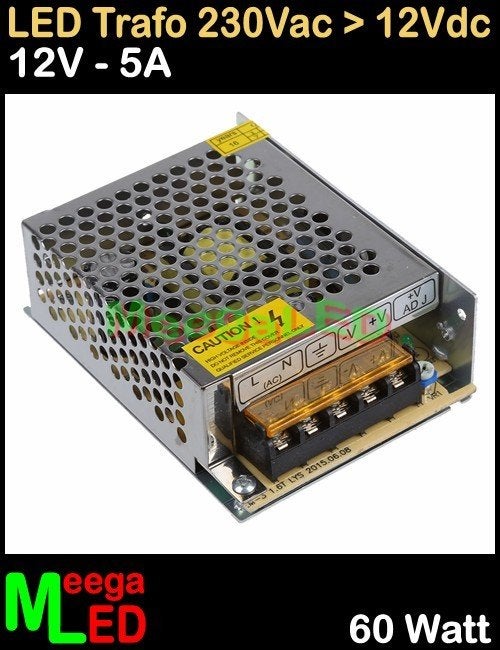 LED Trafo Voeding Adapter Driver - 230V > 12V - 5A = 60W - O, Metaal, Overige merken, Nieuw, Overige fittingen