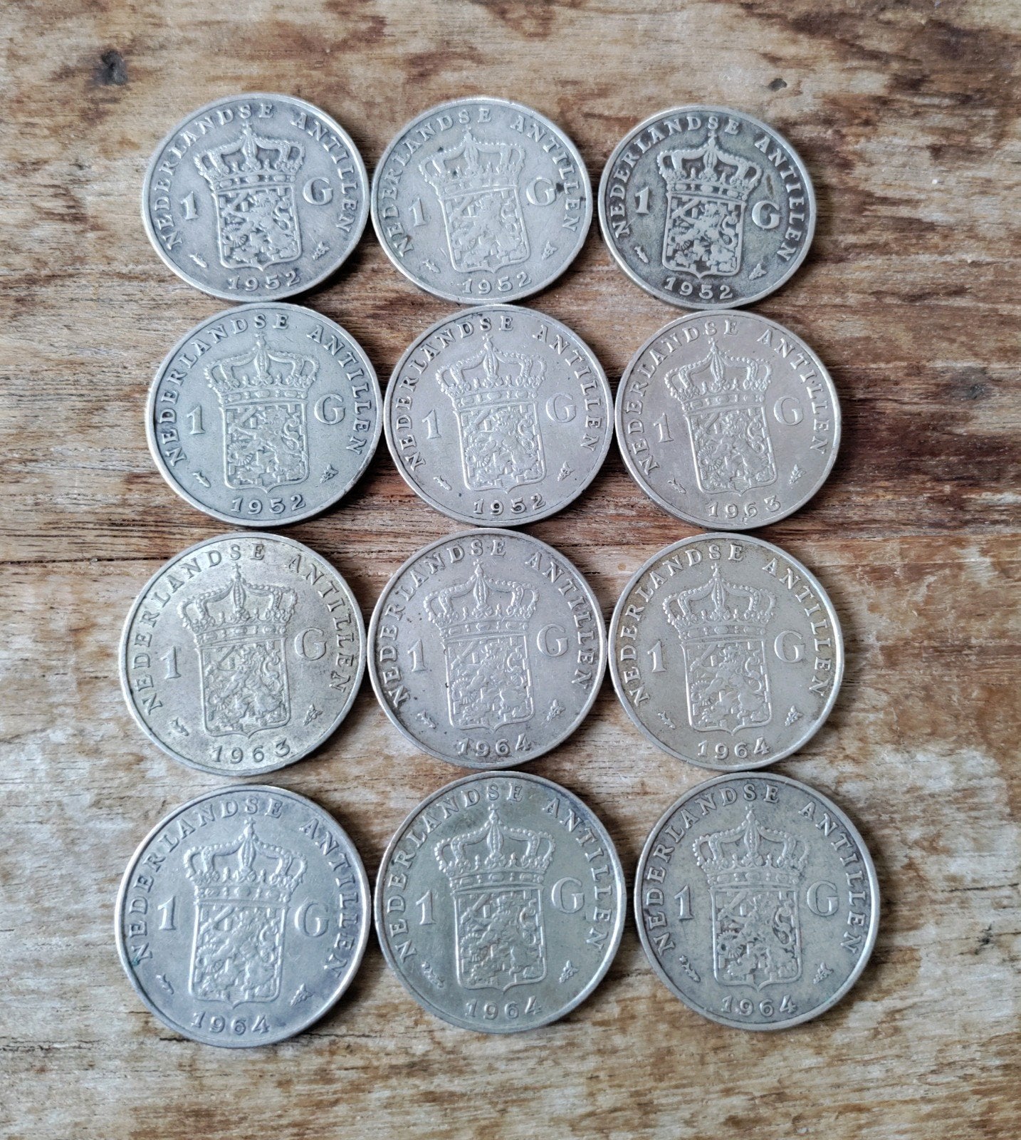 12x Zilveren gulden Nederlandse Antillen (120 gram), 1 gulden, Koningin Juliana, Setje, Zilver