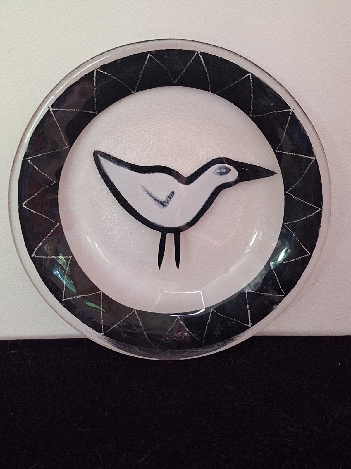 Ulrica Hydman Vallien- Glazen Bord met Vogel- gesigneerd, Antiek en Kunst, Ophalen of Verzenden