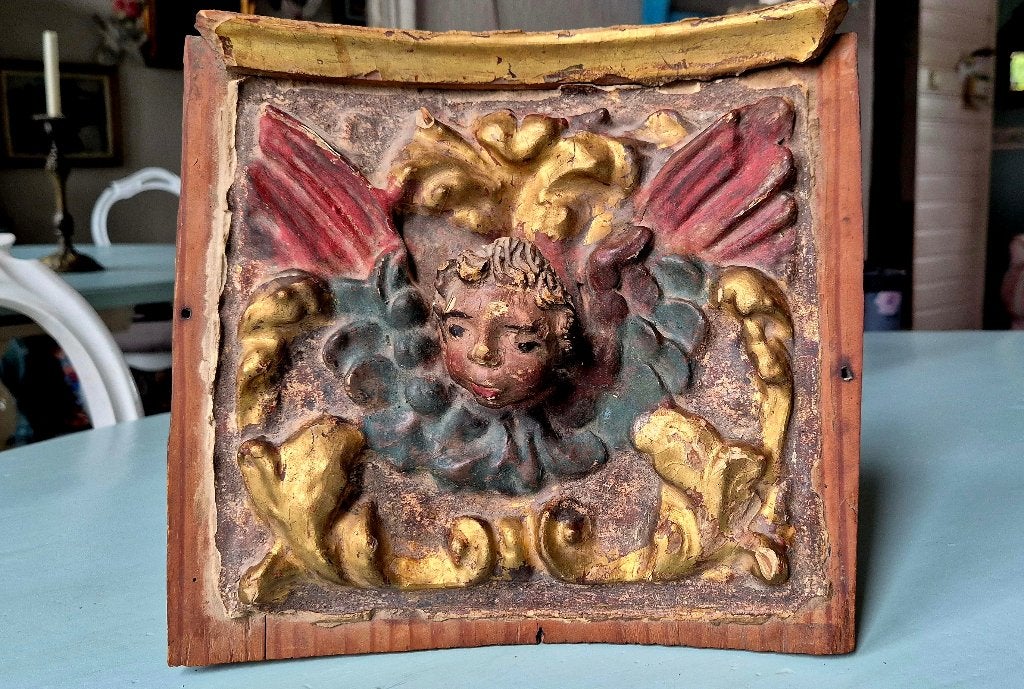17e eeuws beeld,  Cherubijn, gepolychromeerd, Verzenden