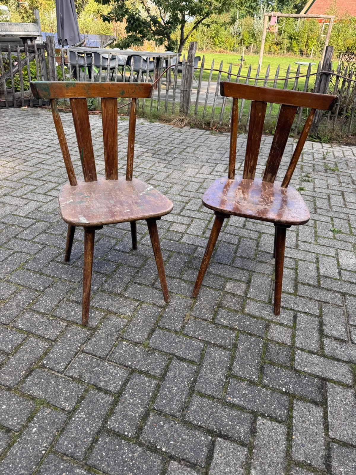 2 houten cafestoelen, Ophalen, Gebruikt, Twee, Bruin