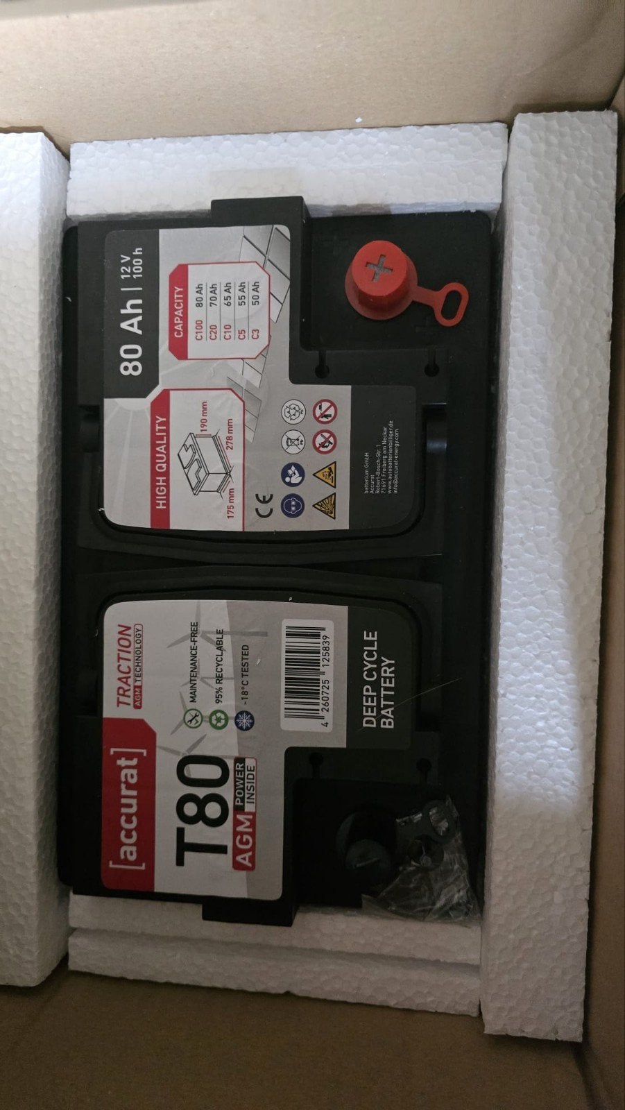 2x Nieuwe Traction T80 AGM Deep Cycle 12V, 80Ah  accu's, Nieuw