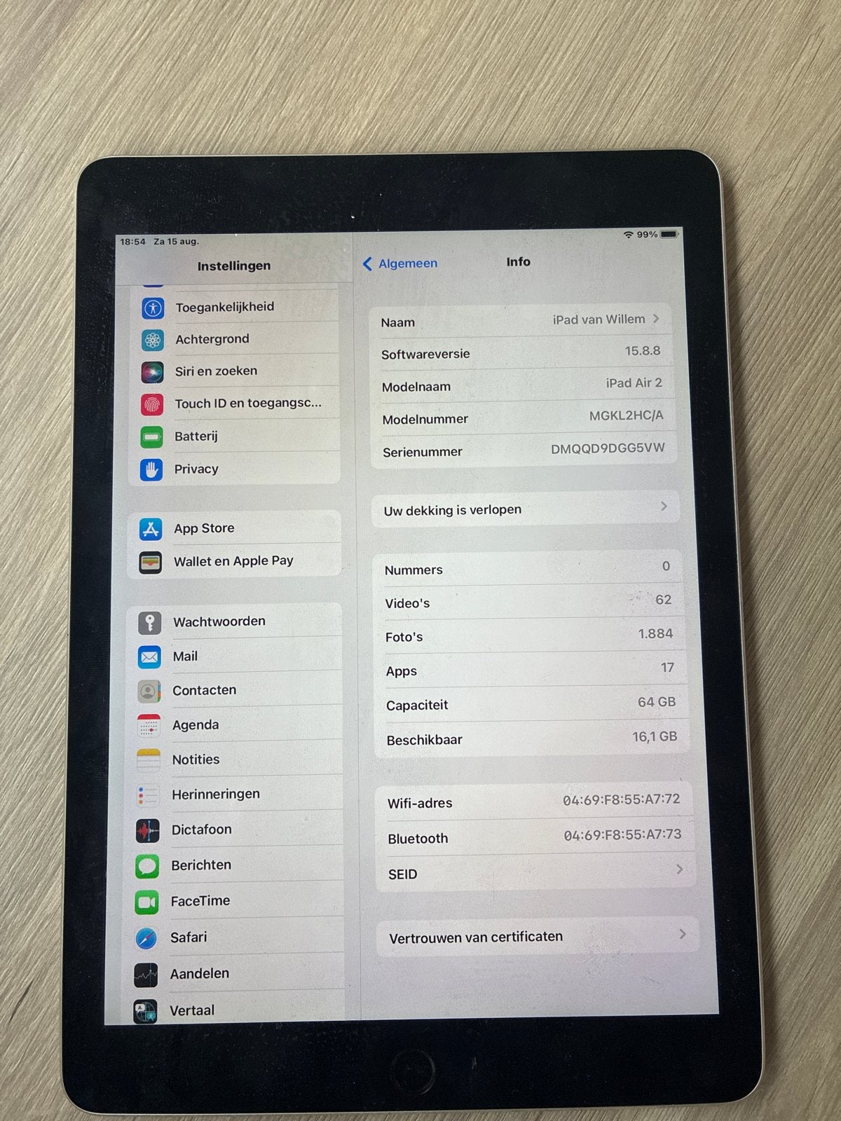 Nette Apple iPad Air 2 64GB, Computers en Software, Apple iPads, Gebruikt, Zwart, Apple iPad Air, 64 GB