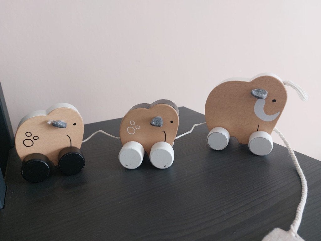 Kid's concept - familie Mammoet - houten trek speelgoed, Ophalen of Verzenden, Gebruikt