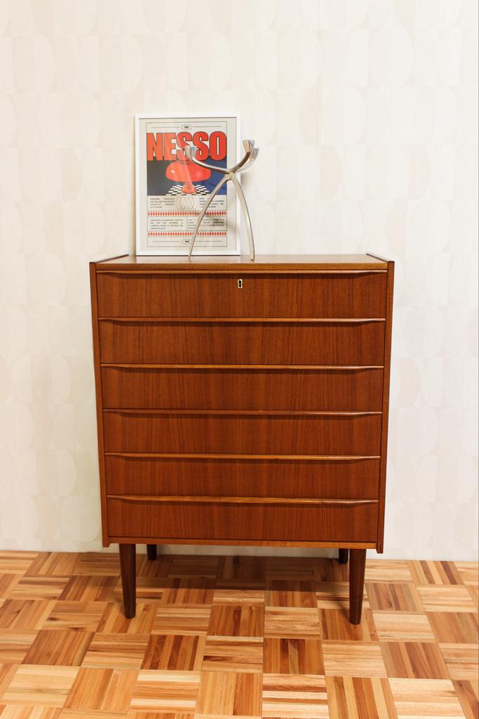 Vintage teak ladekast jaren '60 Deens Scandinavisch Design, Gebruikt, 5 laden of meer, 50 tot 100 cm, 25 tot 50 cm