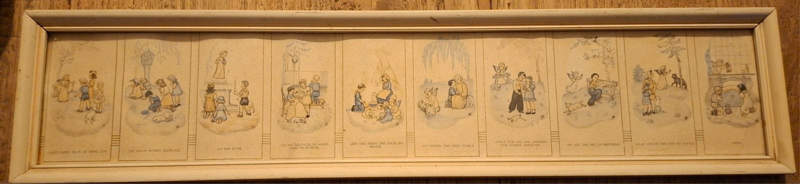 2 bidprentjes schilderijen: Onze Vader en Wees Gegroet, Antiek en Kunst, Ophalen of Verzenden