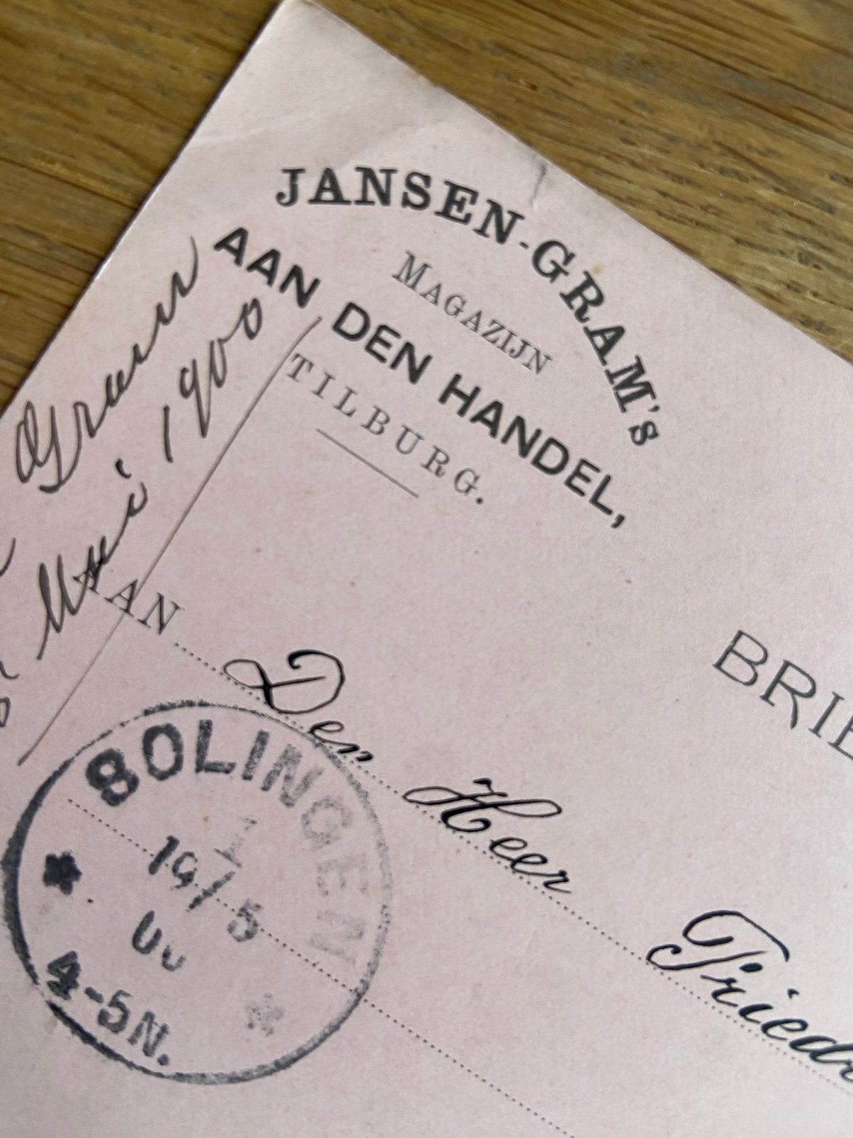 Tilburg 1900 oude kaart Jansen Gram magazijn, Ophalen of Verzenden, Voor 1920, Noord-Brabant