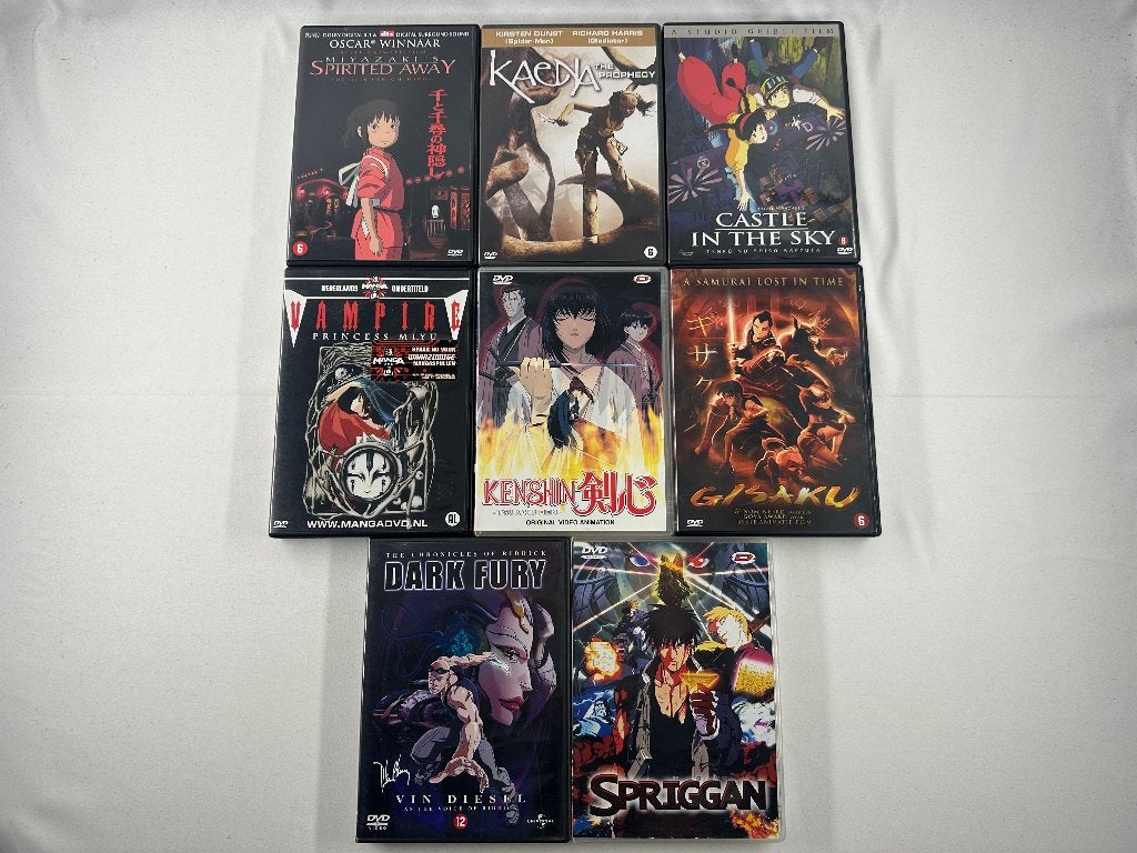 Japanse Anime DVDs Films en Series 8 stuks - nieuwstaat, Diversen, Overige typen, Onbekend, Ophalen of Verzenden
