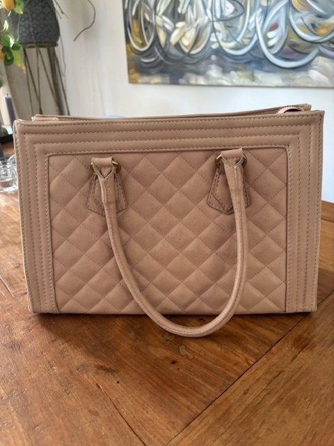 beige/roze Italiaans lederen handtas gewatteerd patroon, Ophalen of Verzenden, Zo goed als nieuw, Roze, Handtas