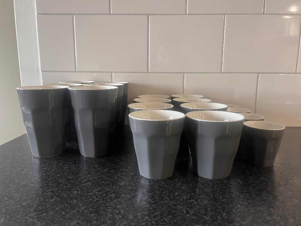 18x HEMA koffiemokken/kopjes – grijs, Ophalen of Verzenden, Gebruikt