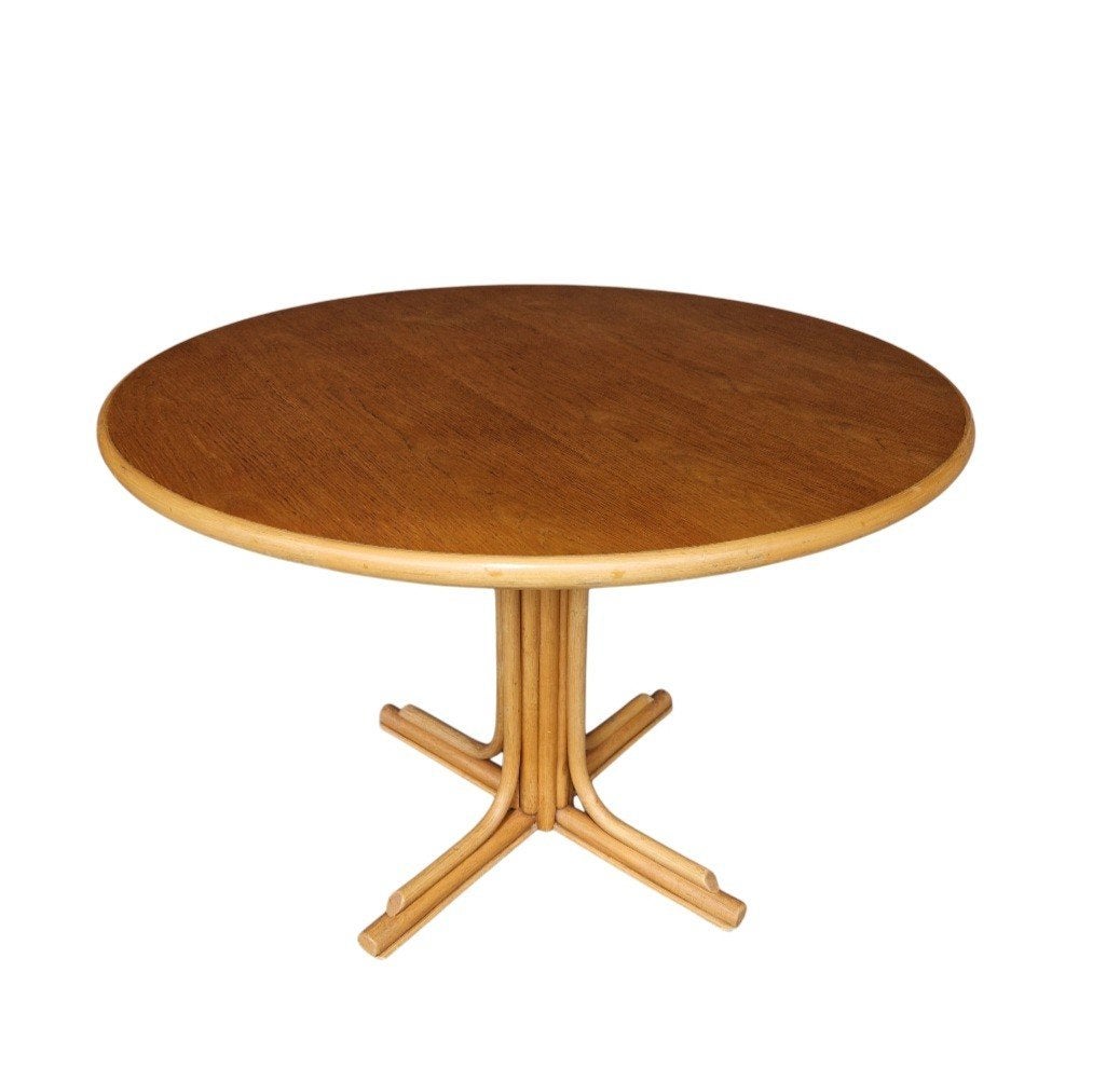 vintage ronde tafel eettafel bamboe eiken, Ophalen of Verzenden