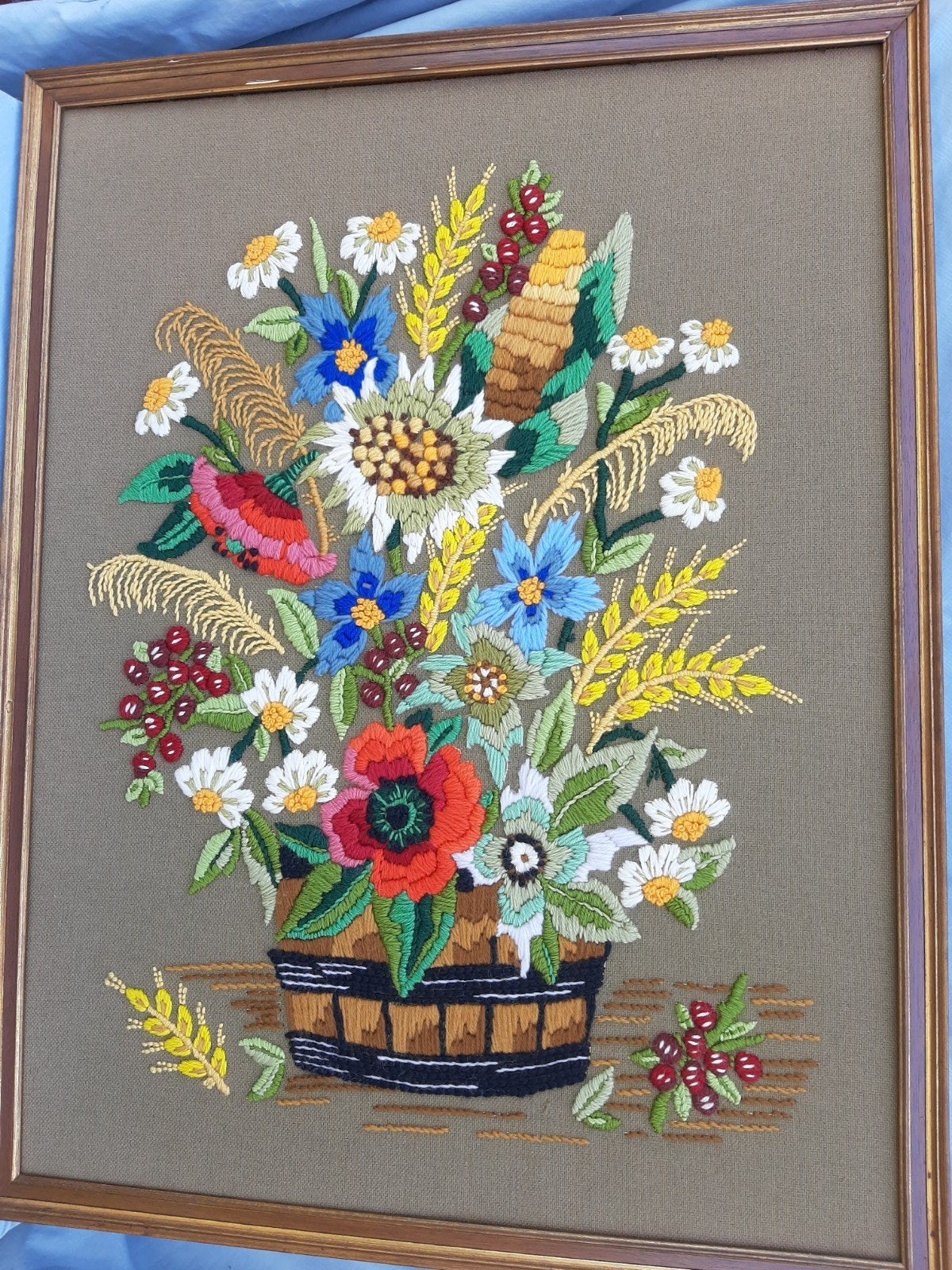 Groot geborduurd bloemen schilderij, Ophalen, Gebruikt, Handborduren, Overige typen