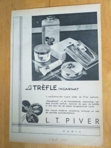 L.T. PIVER PARFUM - Advertentie uit Tijdschrift 1940, Ophalen of Verzenden, 1920 tot 1940, Knipsel(s)