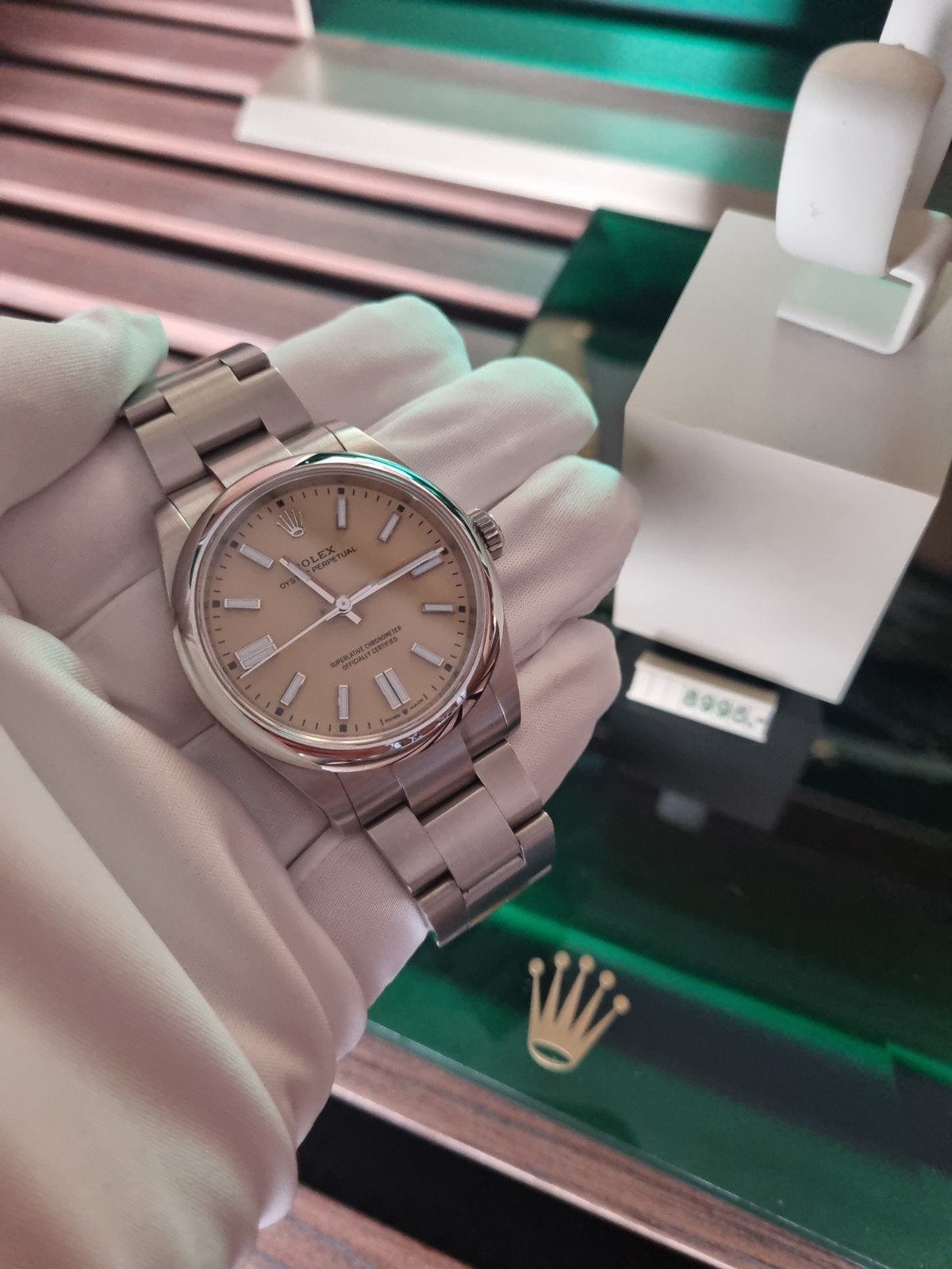 Rolex Oyster Perpetual 41 mm beige, Ophalen of Verzenden, Staal, Rolex