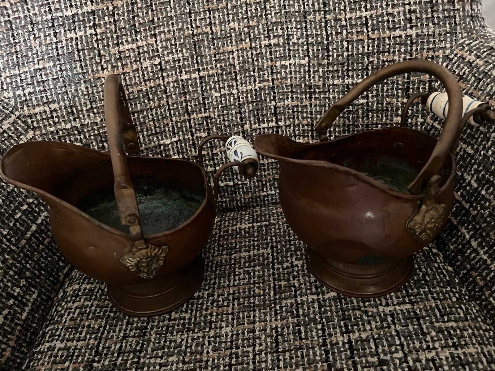 Antieke Koperen Kolenemmers met Handvat, Antiek en Kunst, Antiek | Koper en Brons, Ophalen of Verzenden, Koper