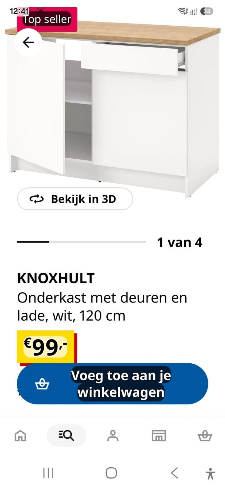 IKEA KNOXHULT Onderkast met deuren en lade, wit, 120 cm, Ophalen, Zo goed als nieuw