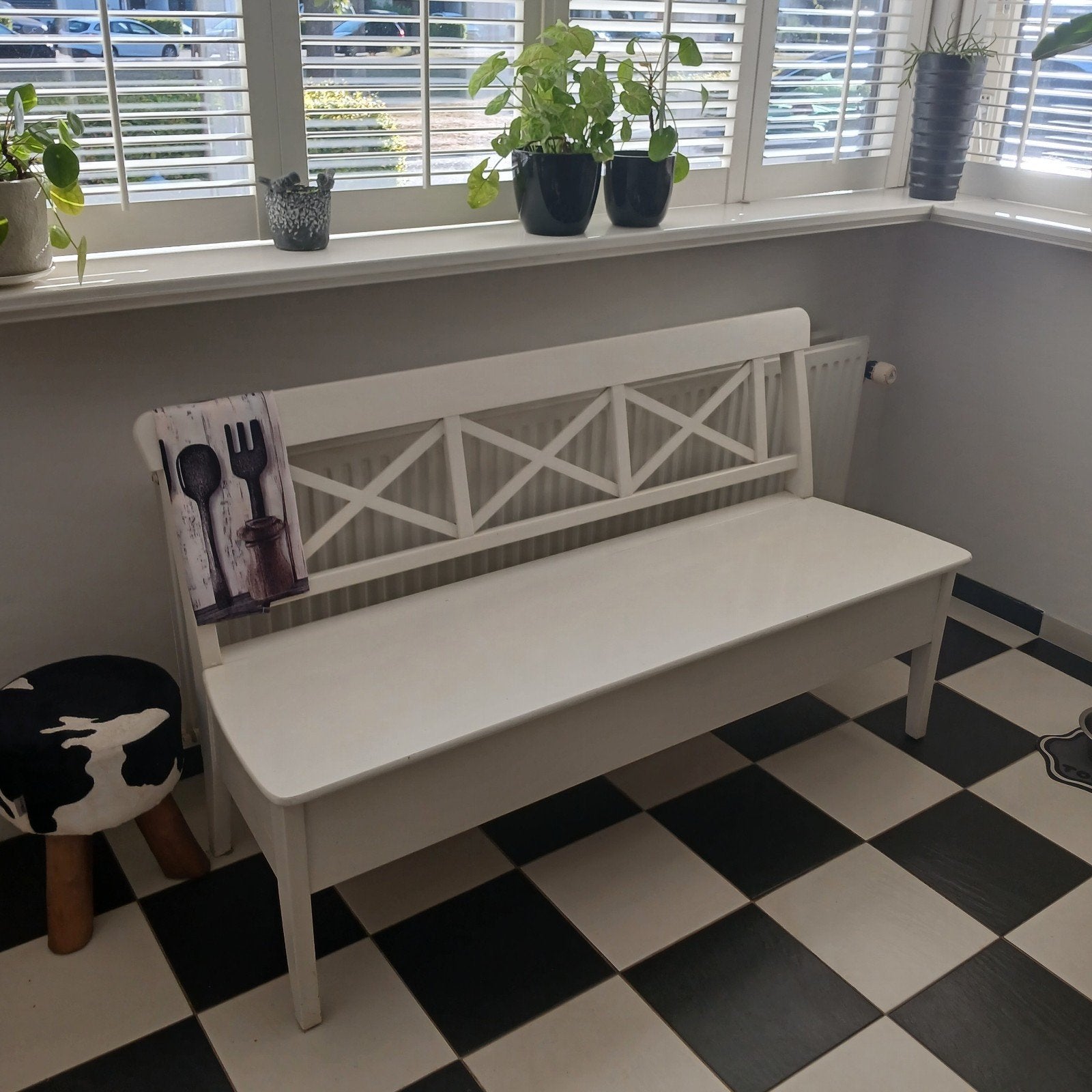 Witte houten bank met opbergruimte, Ophalen, Gebruikt, Hout, Landelijke stijl