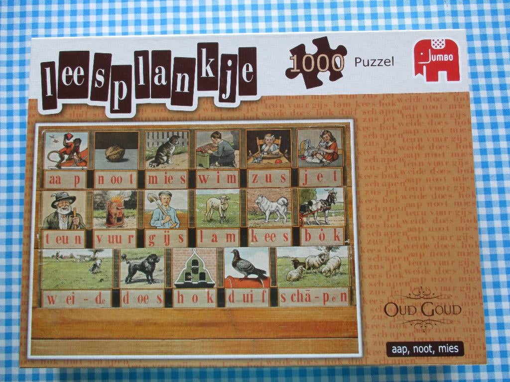 Puzzel leesplankje - aap noot mies 1000 stukjes, Hobby en Vrije tijd, Denksport en Puzzels, Zo goed als nieuw, Legpuzzel, 500 t/m 1500 stukjes