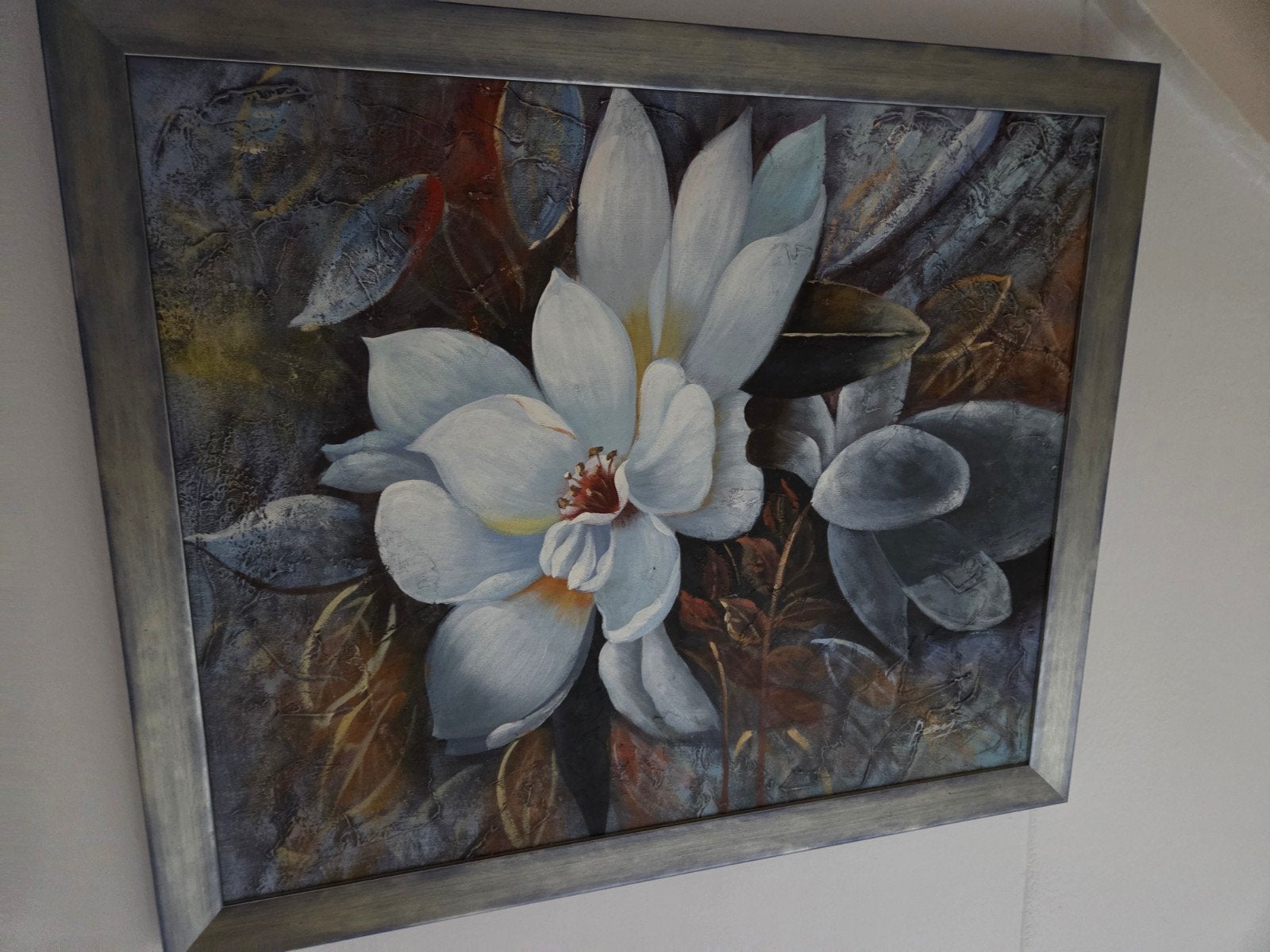 Schilderij met Witte Bloemen in Zilveren Lijst, Ophalen