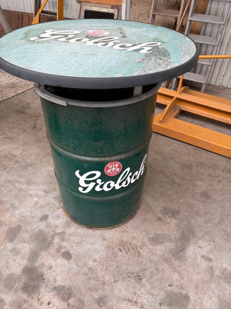 Grolsch oliedrum statafel biertafel bier, Ophalen, Gebruikt