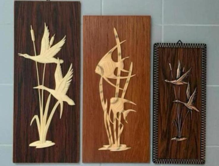 Wandbord Teak Vintage Vogels, Ophalen of Verzenden, Huis en Inrichting