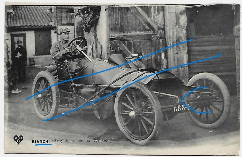 racewagen Bianchi Wolselely Grand Prix autosport, Verzamelen, Verzenden, Voor 1920, Ongelopen, Voertuig