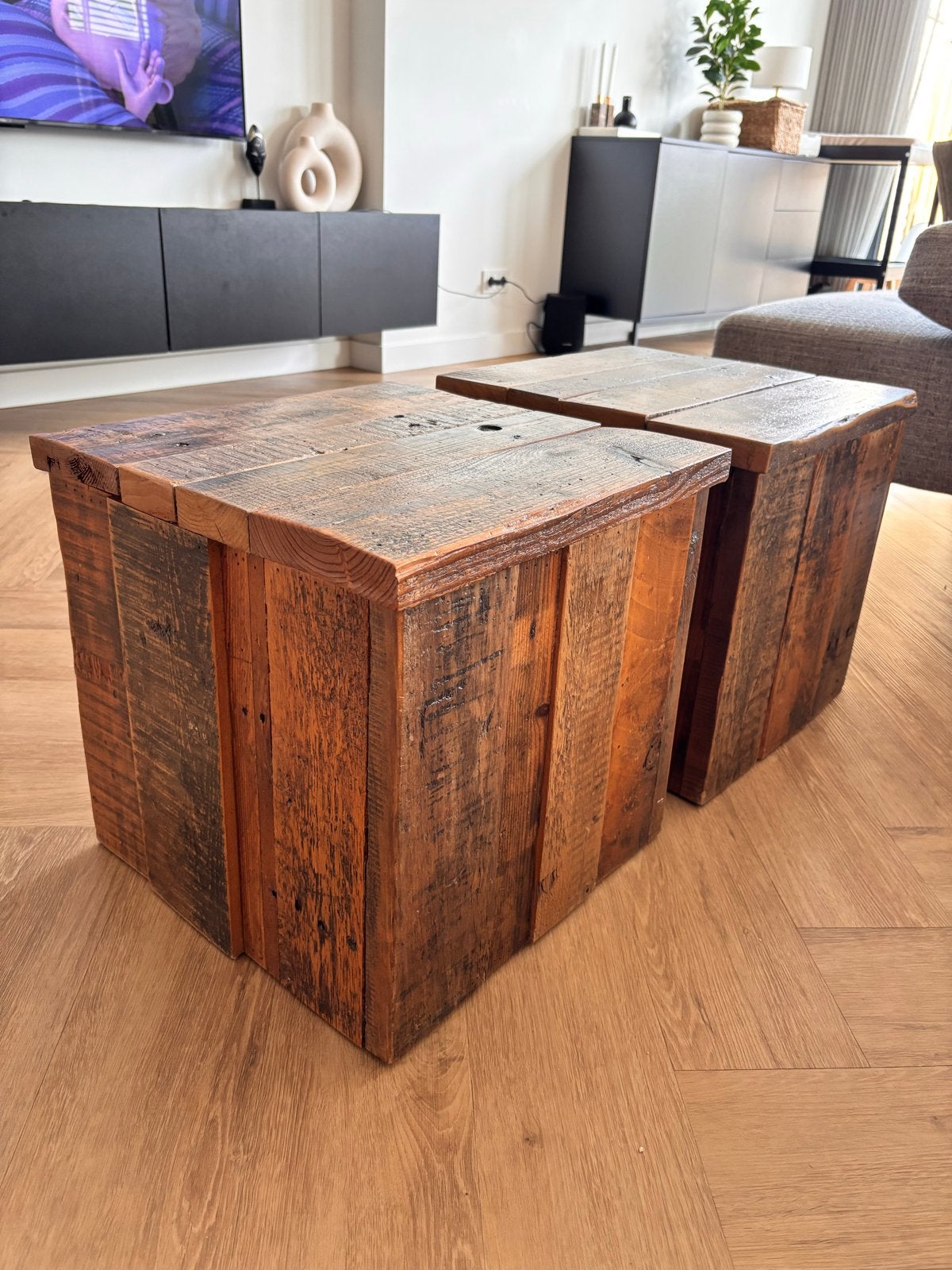 Steigerhouten salontafels - perfecte staat, Ophalen, Vierkant, 50 tot 100 cm, Zo goed als nieuw