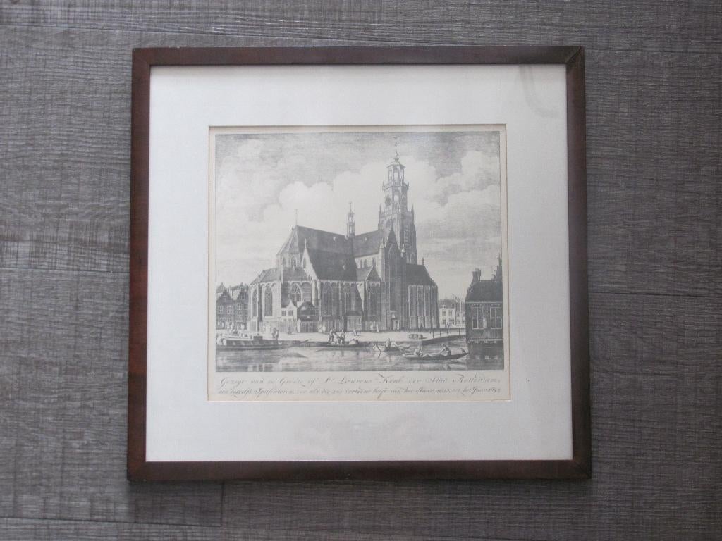 Laurenskerk Rotterdam - Groote of Sint Laurenskerk, Ingelijst, 22 cm, Gravure, 21 cm