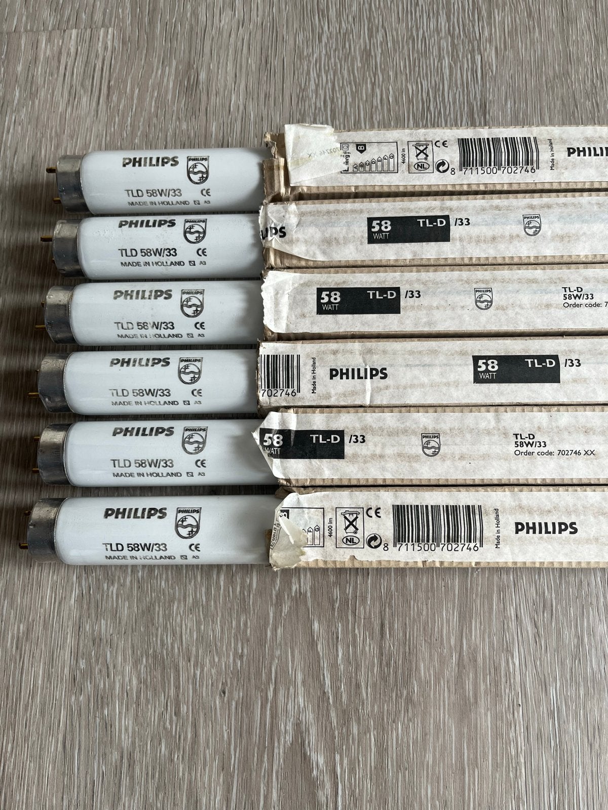 6 Philips TLD 58W/33 TL-buizen, Gebruikt, G13 (TL), 60 watt of meer, TL-buis