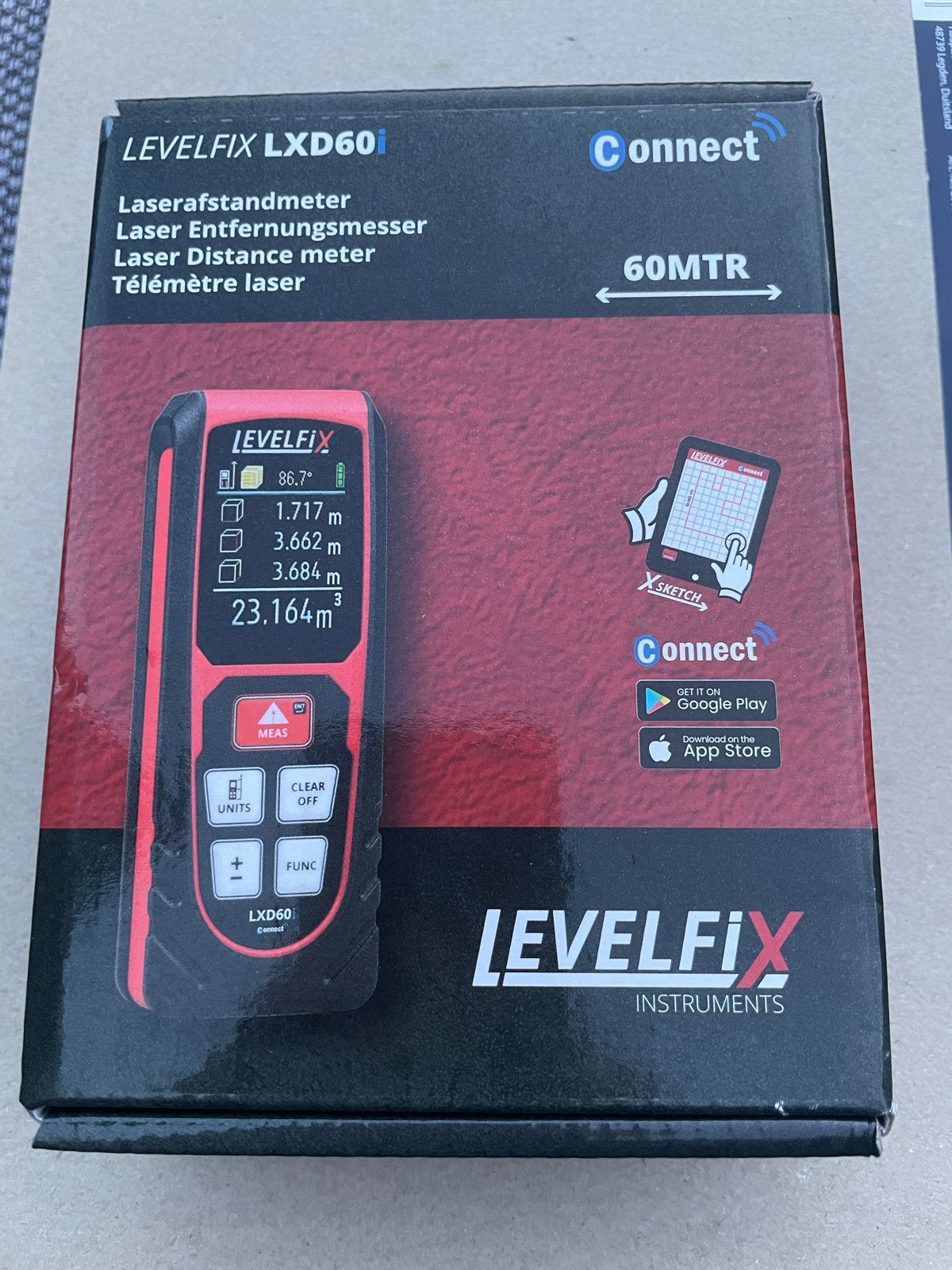 LEVELFIX LXD60 Laser Afstandsmeter - 60MTR, Ophalen, Nieuw, Afstand