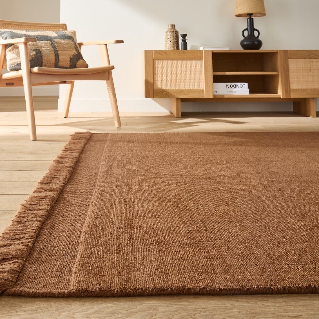 Designer vloerkleed in wol en katoen kelim hand gemaakt, Ophalen, Bruin, 150 tot 200 cm, 200 cm of meer