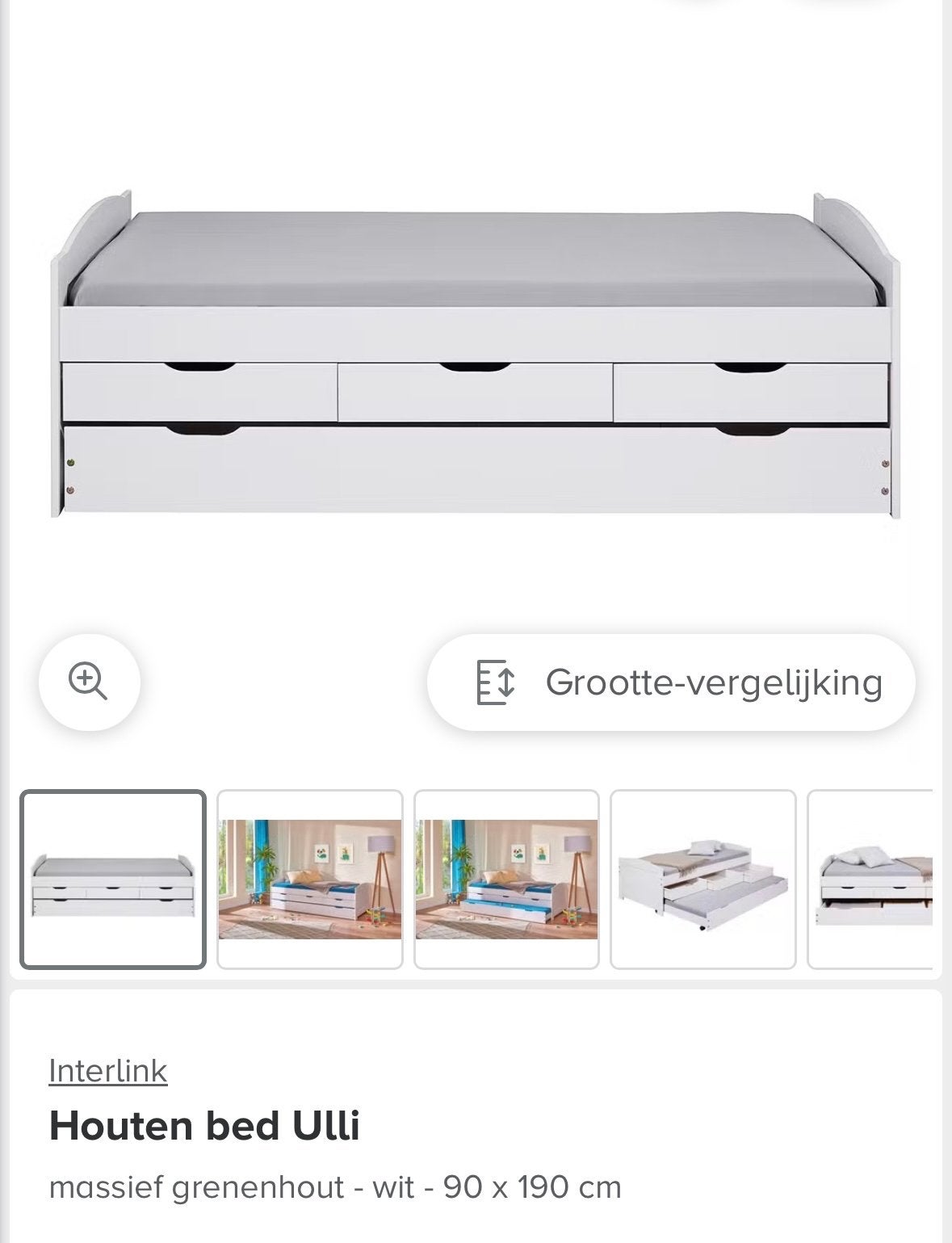 Inter Link Ulli Houten Bed met Lades en Uitschuifbed, Ophalen, Gebruikt, 90 cm, Eenpersoons