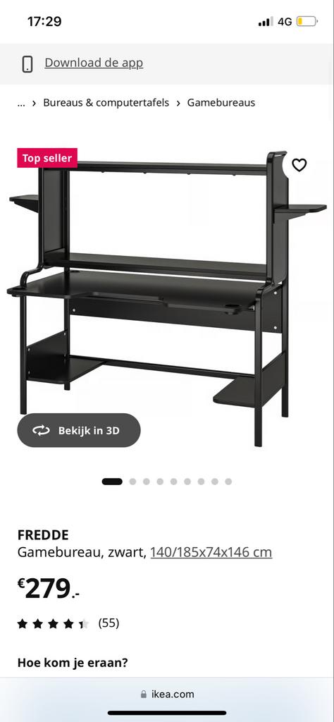 IKEA Fredde gamebureau zwart, Huis en Inrichting, Bureaus, Ophalen, Zo goed als nieuw