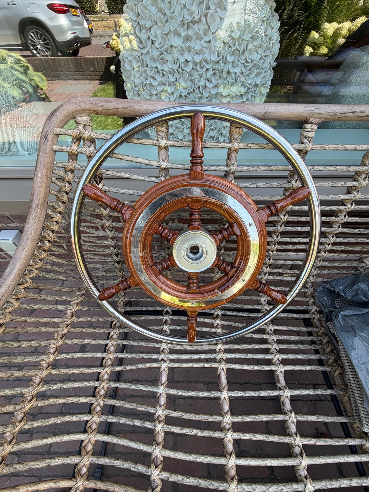 Klassiek Stuurwiel 50 cm - Hout en RVS, Watersport en Boten, Bootonderdelen, Ophalen, Gebruikt, Overige typen