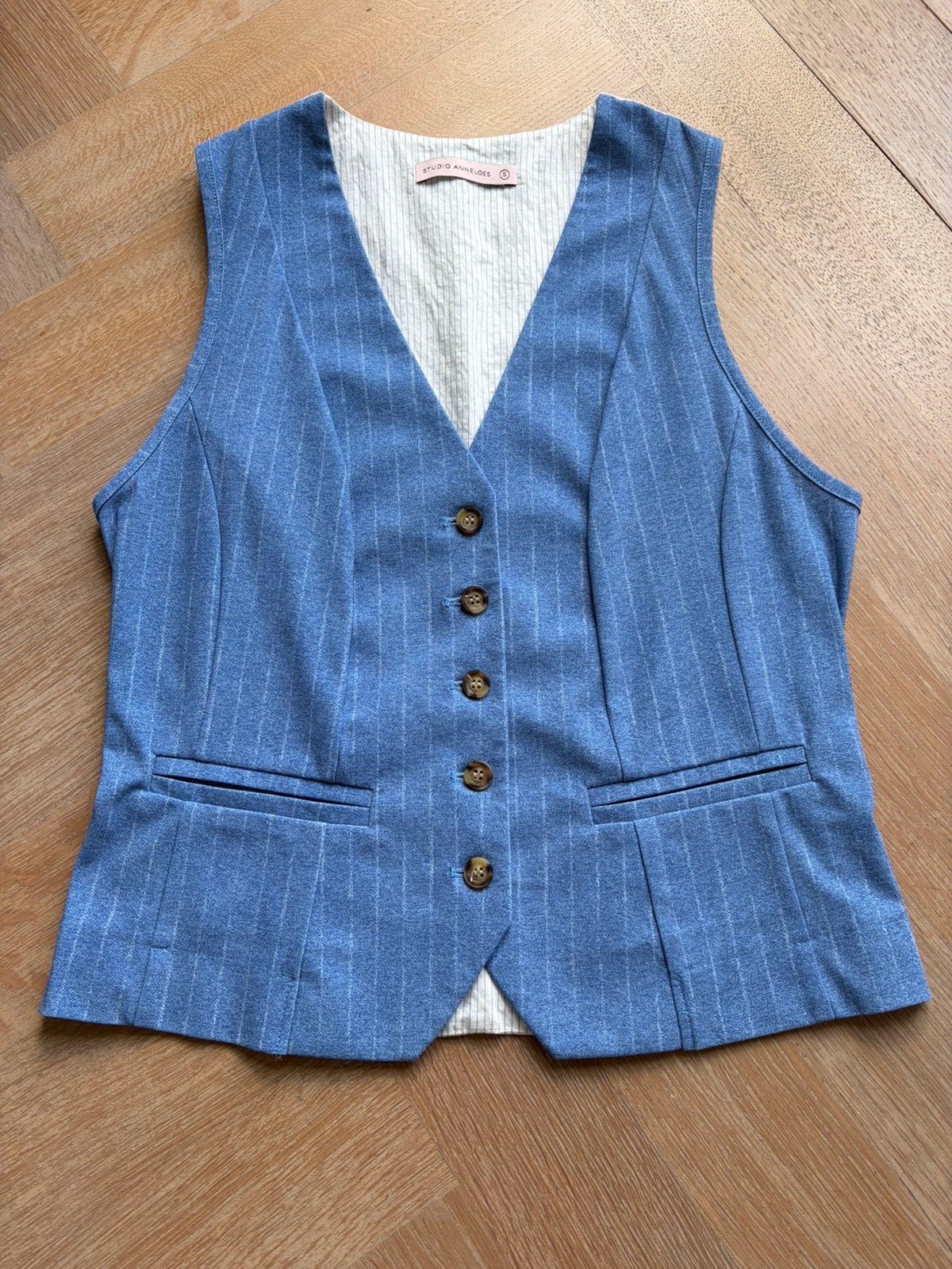 Flare pants met gilet Studio Anneloes zgan (S) jeans/krijt, Blauw, Ophalen of Verzenden, Zo goed als nieuw, Maat 36 (S)