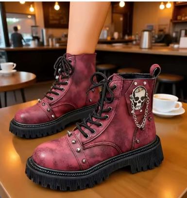 Gothic Skull Boots - Stoere Enkellaarzen met Kettingen, Kleding | Dames, Schoenen, Zwart, Lage of Enkellaarzen, Nieuw, Ophalen of Verzenden