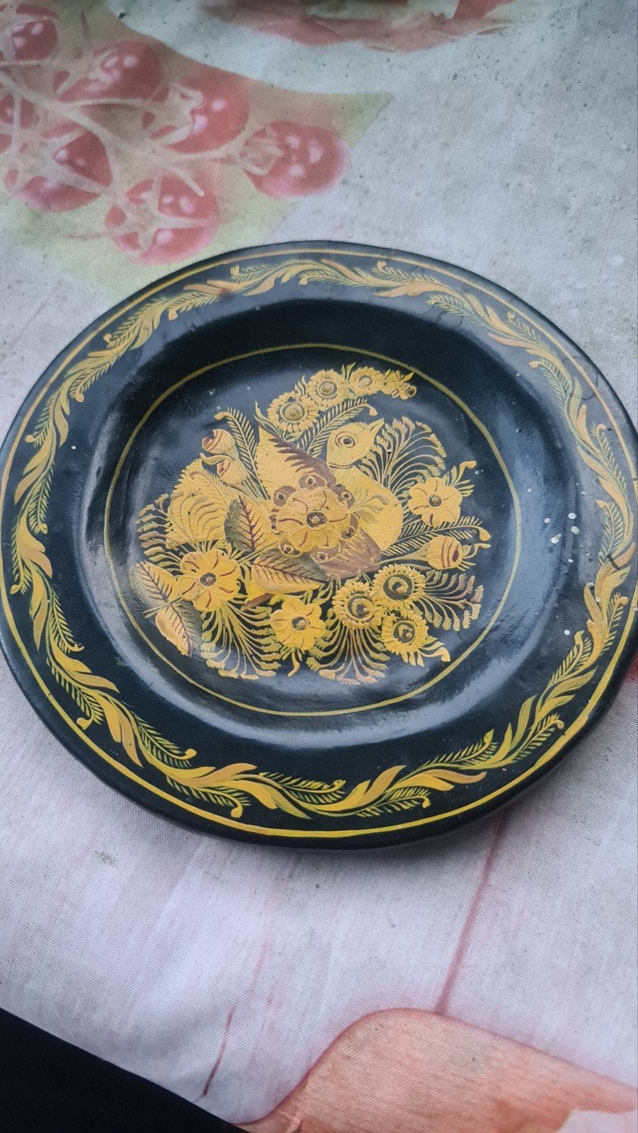 Decoratieve houten schotel met bloemen en vogel, Ophalen of Verzenden