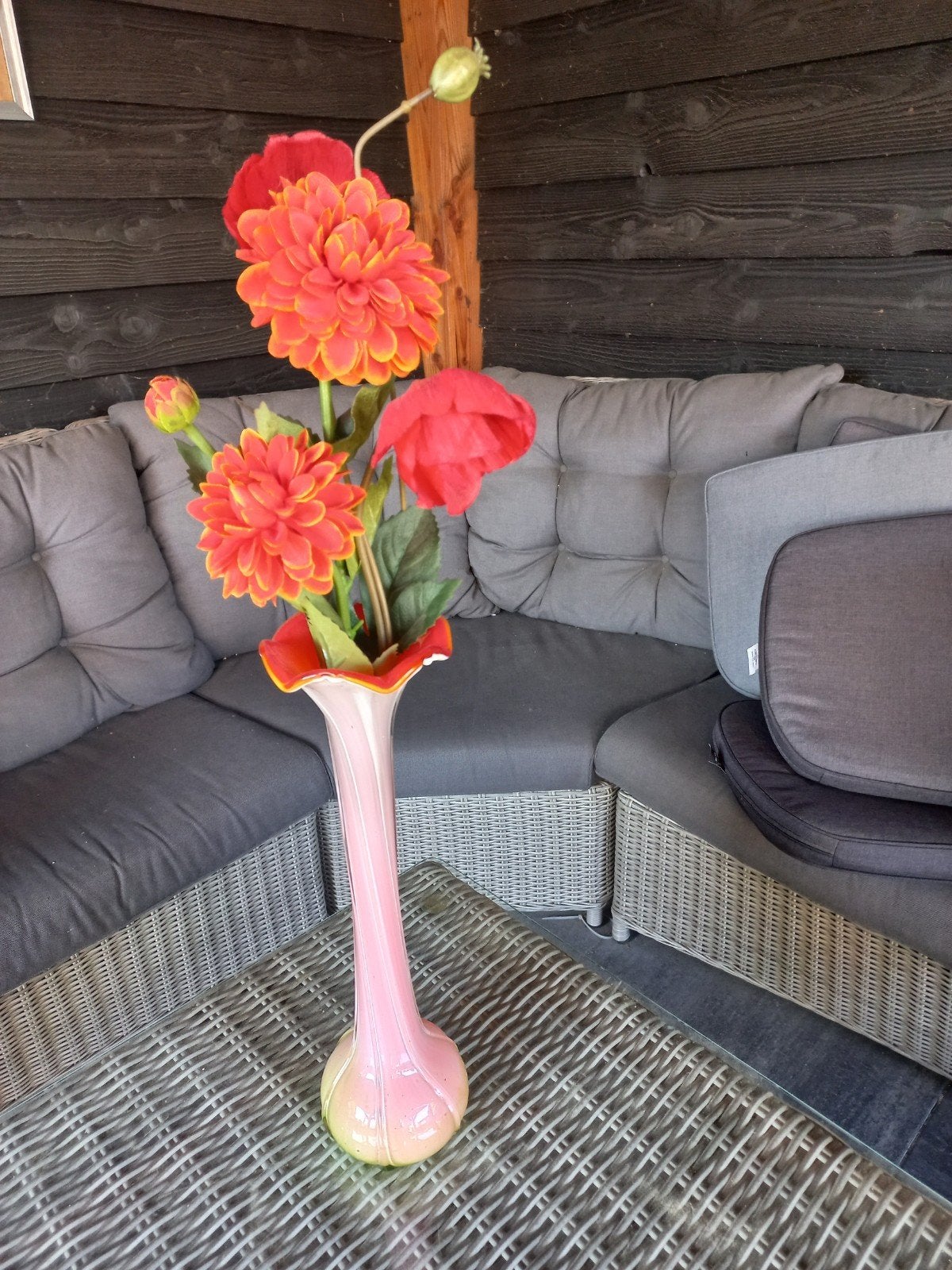 Murano vaas 40 cm met bloemen in prima staat, Ophalen of Verzenden