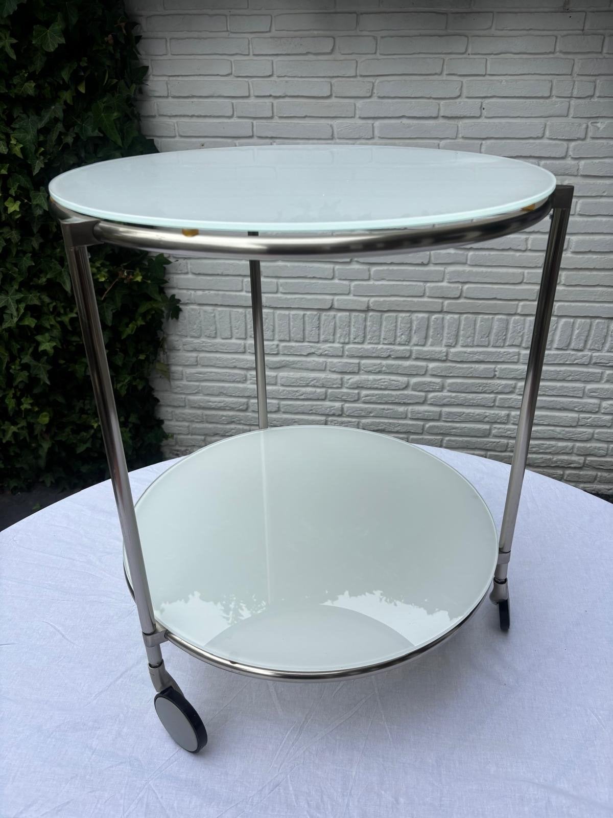 Vintage IKEA Strind bijzettafel/serveerwagen, Gebruikt, Rond, 55 tot 75 cm, Glas