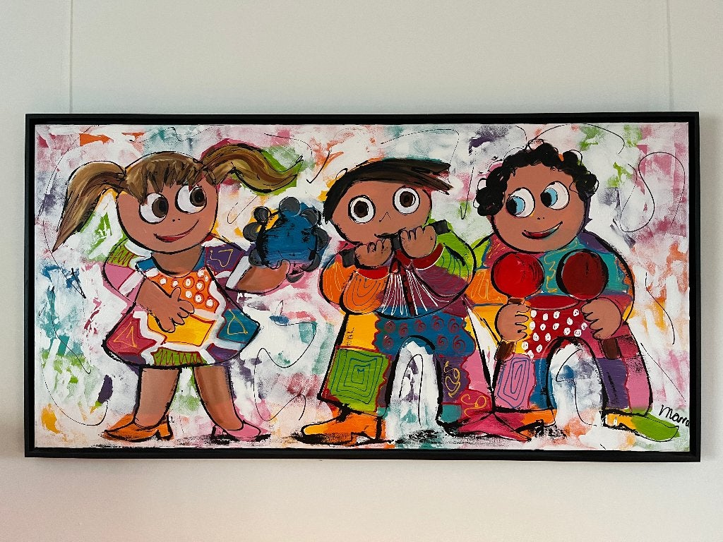 Groot kleurrijk schilderij Corrie Leushuis incl. certificaat, Antiek en Kunst, Ophalen, Echtheidscertificaat, Muziek