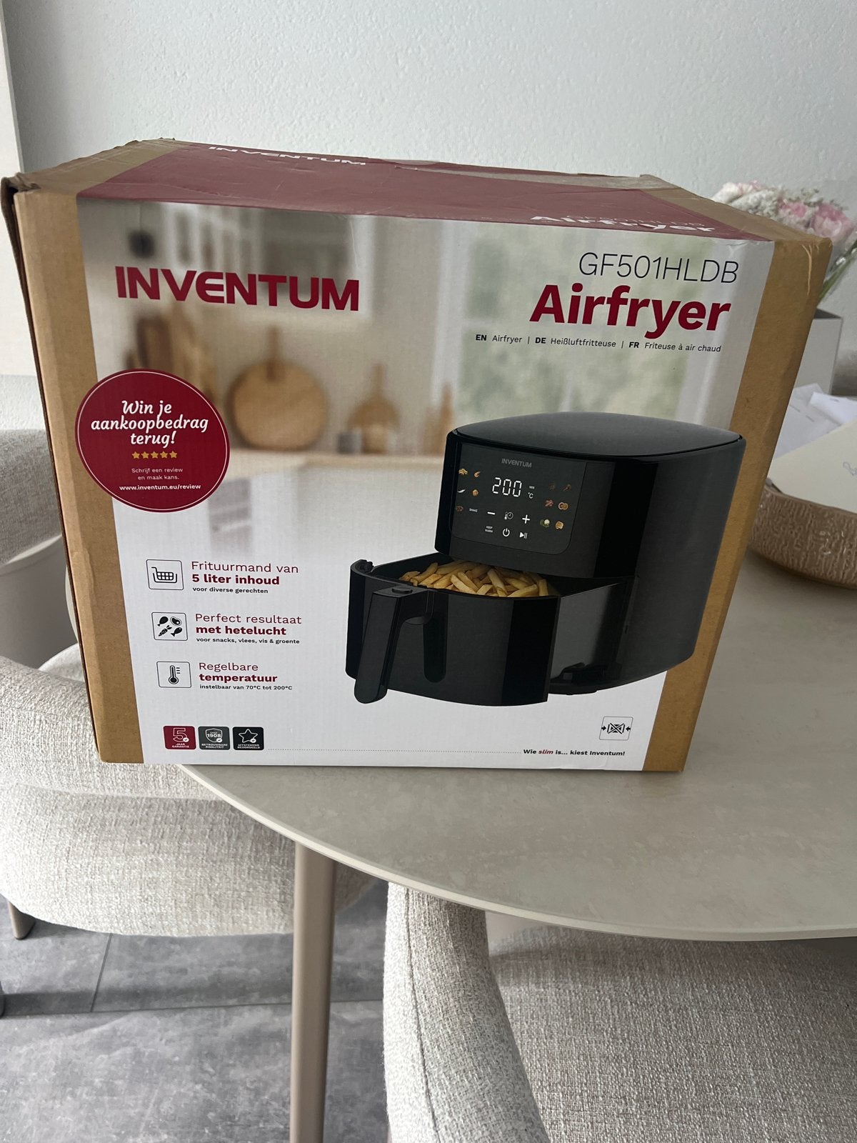 Inventum GF501HLDB Airfryer - 5 liter inhoud, Ophalen of Verzenden, Nieuw, Airfryer, 1500 gram of meer