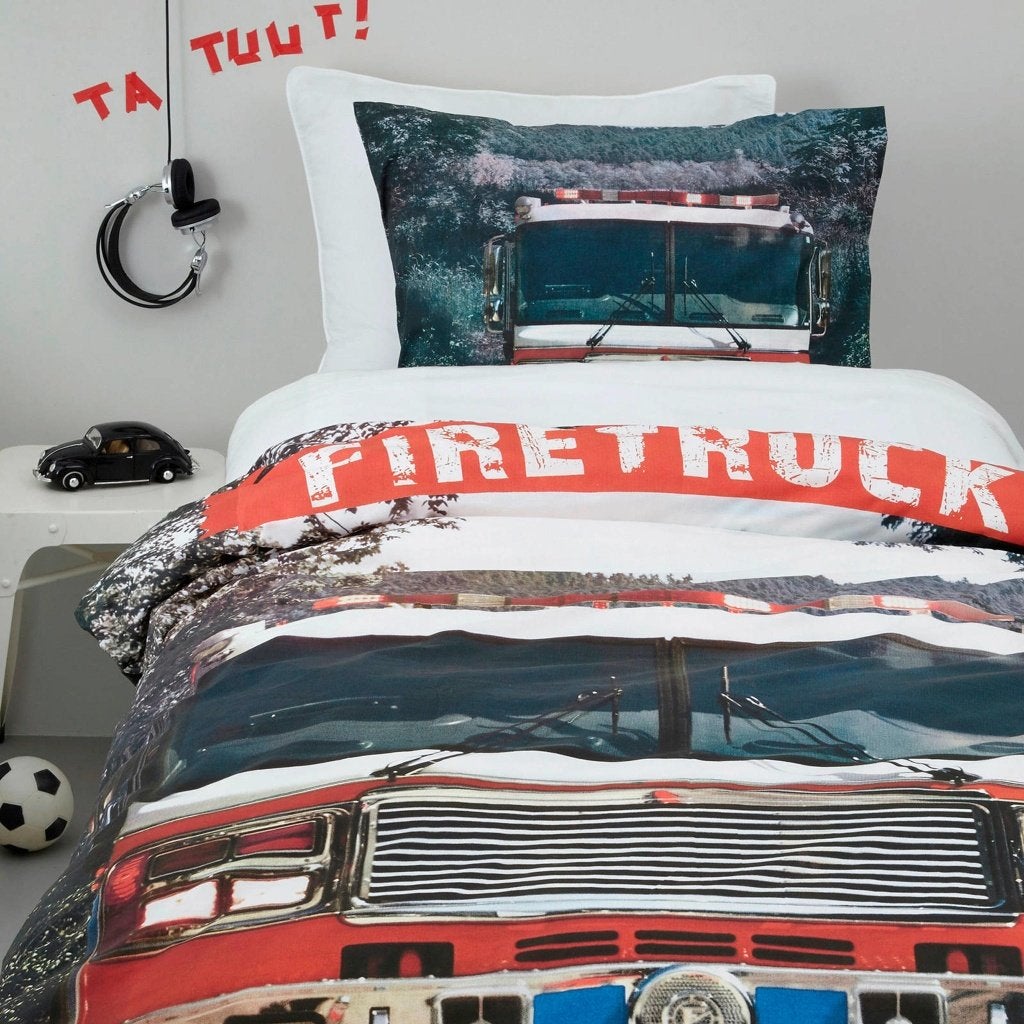 Day Dream Firetruck Dekbedovertrek 140 x 200, Ophalen, Eenpersoons, Blauw, Dekbedovertrek