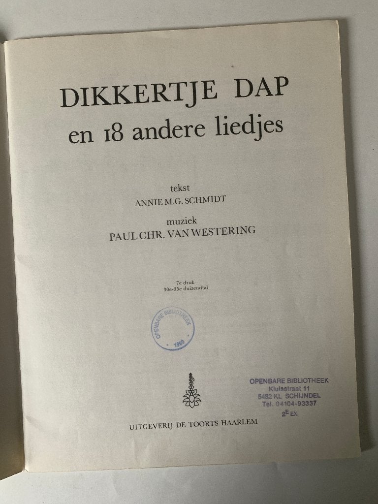 Dikkertje Dap en de leeuw is los liedjes Annie M.G. Schmidt, Ophalen of Verzenden, Gebruikt, Artiest of Componist, Populair