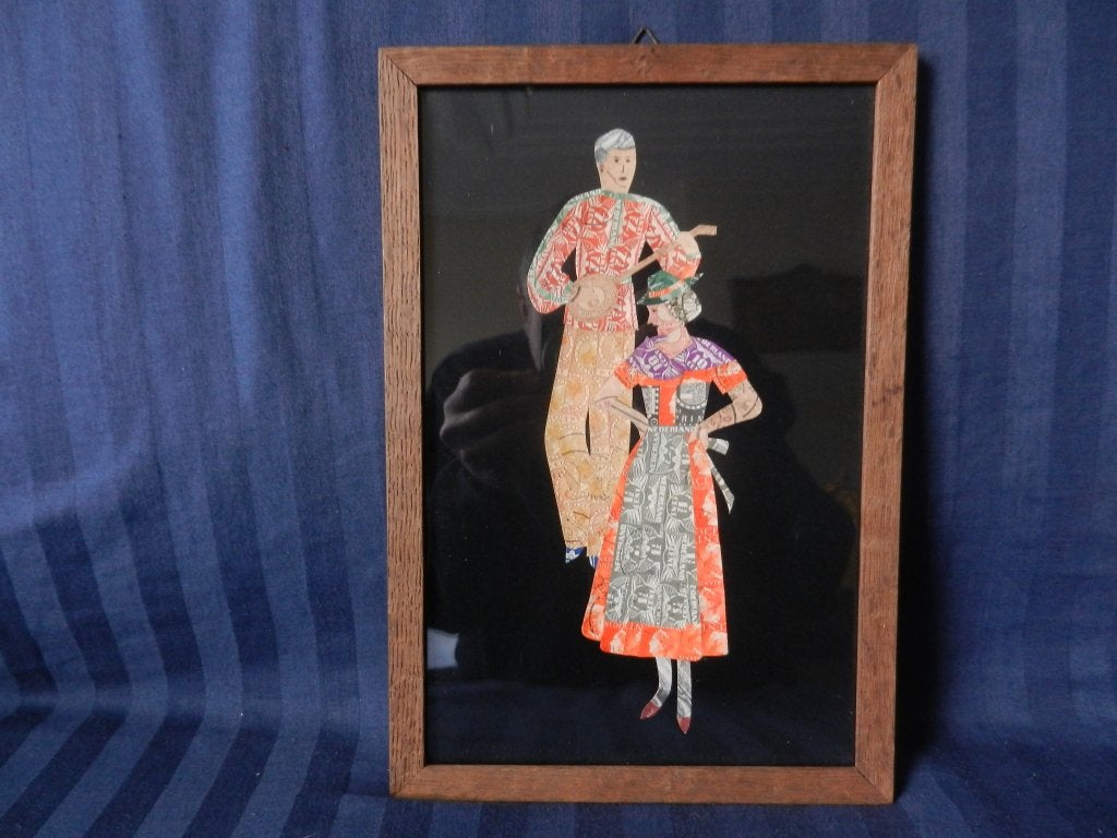 Knipsel van postzegels Man en vrouw ca. 1930 31,5 x 21,6 cm, Ophalen of Verzenden